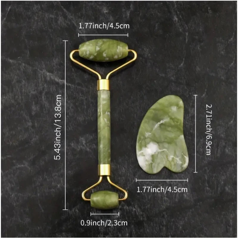 Natural Jade Face Roller And Gua Sha Massage Set