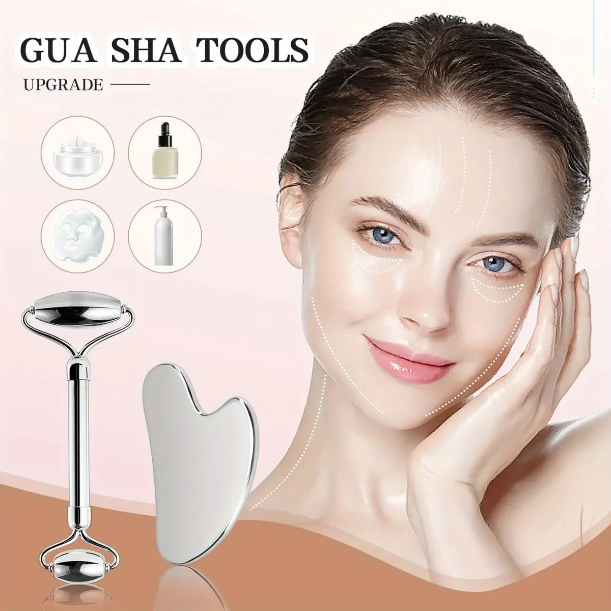 Stainless Steel Facial Roller & Gua Sha Massage Set