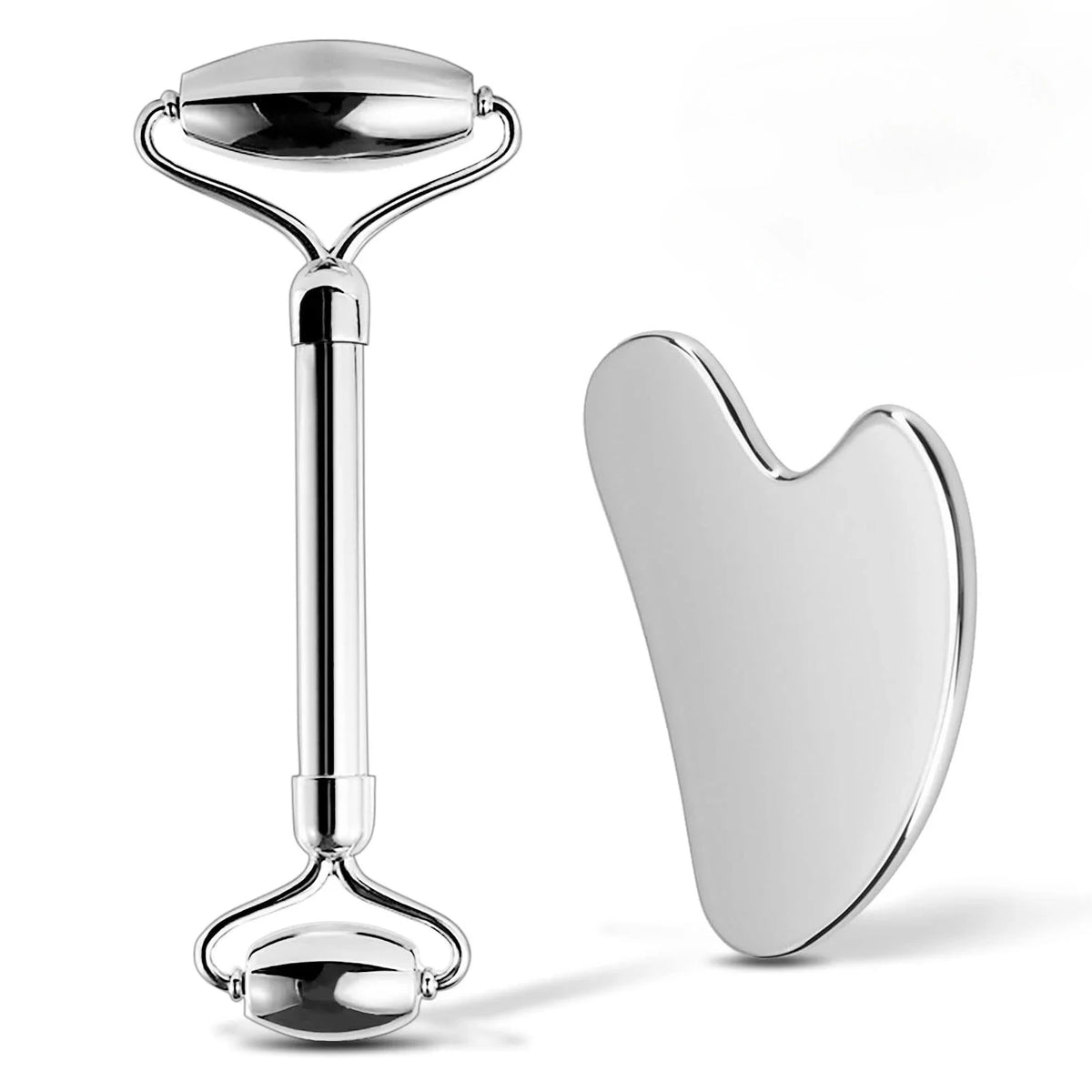 2PCS A Color Stainless Steel Facial Roller & Gua Sha Massage Set