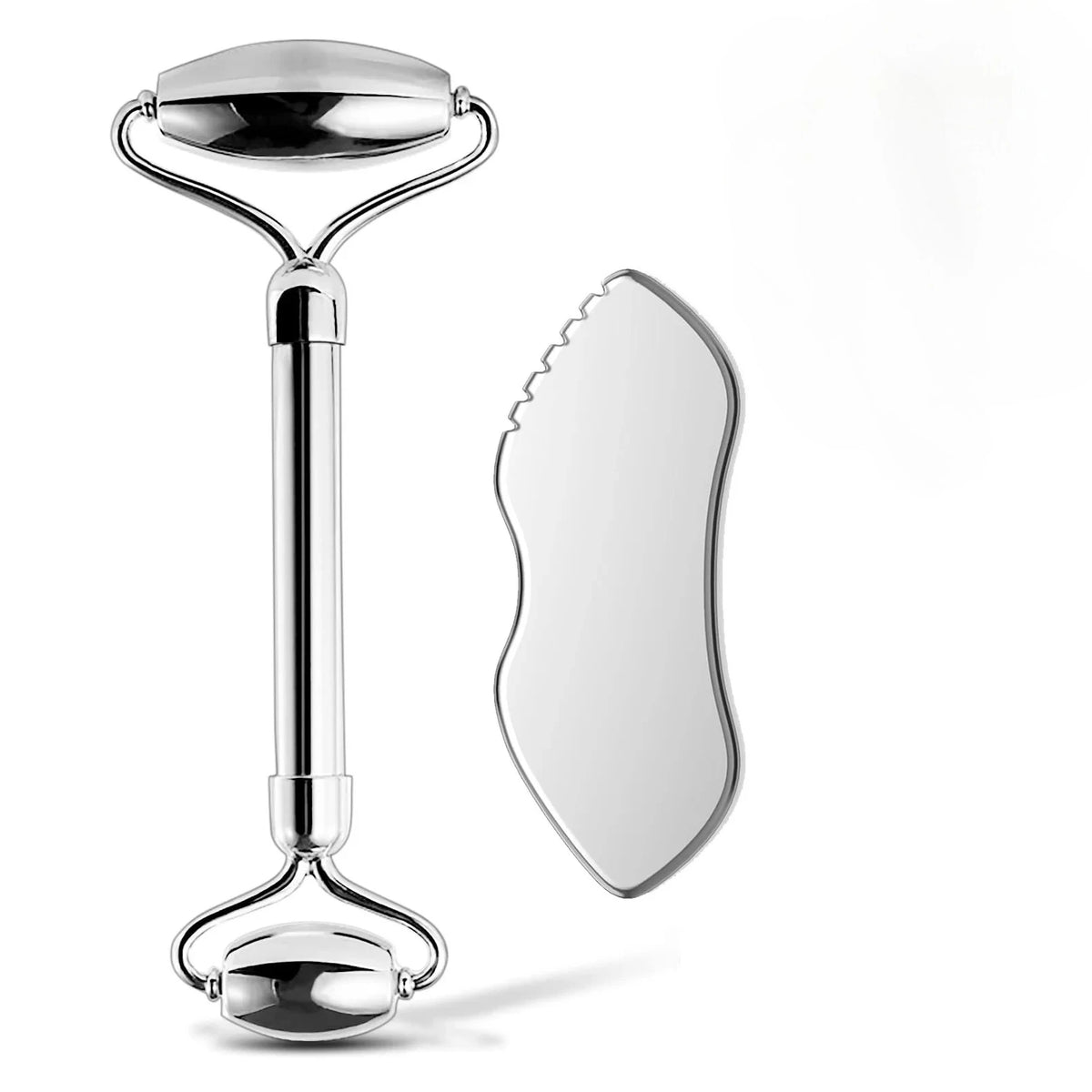 2PCS B Color Stainless Steel Facial Roller & Gua Sha Massage Set