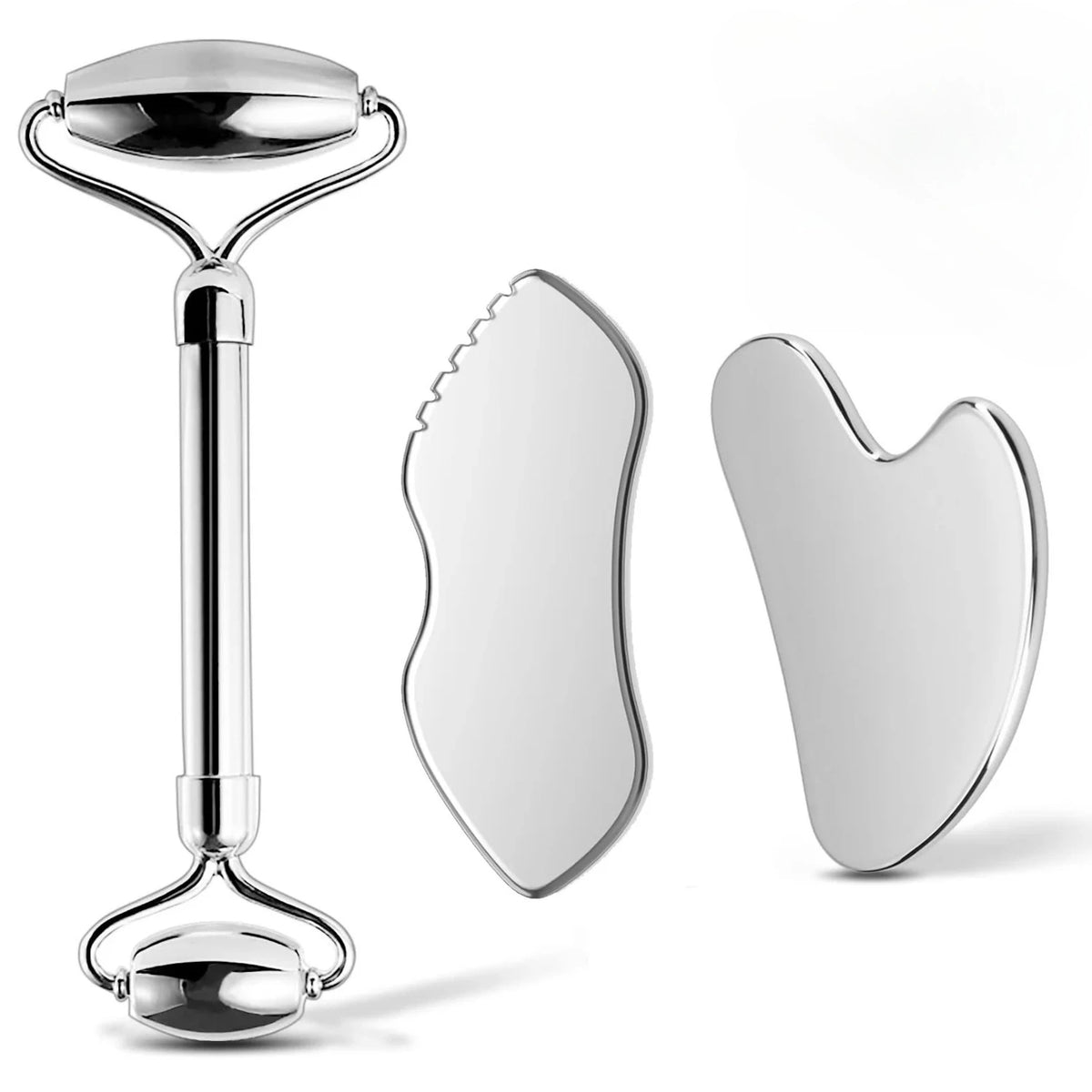 Stainless Steel Facial Roller & Gua Sha Massage Set