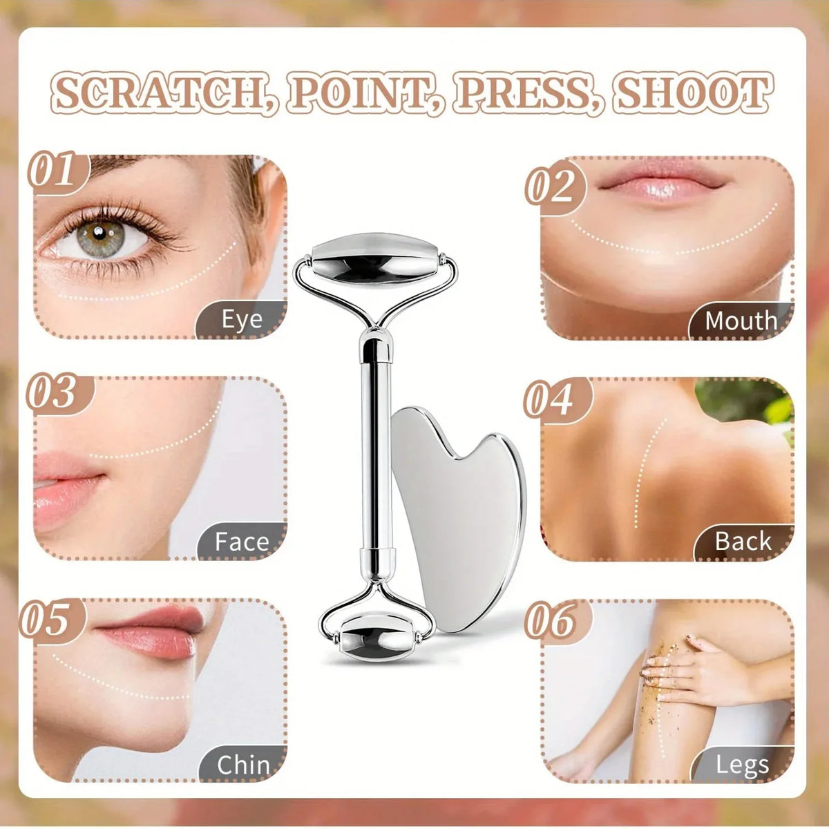 Stainless Steel Facial Roller & Gua Sha Massage Set