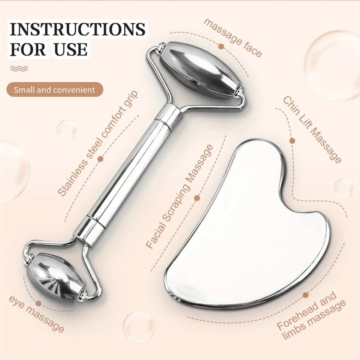Stainless Steel Facial Roller & Gua Sha Massage Set