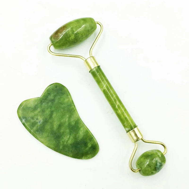 Natural Jade Face Roller And Gua Sha Massage Set